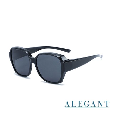 ALEGANT 時尚英倫灰方框全罩式寶麗來偏光墨鏡/外掛式UV400太陽眼鏡/包覆套鏡