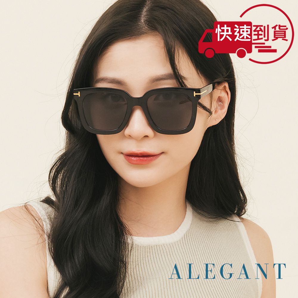 ALEGANT 佐墨黑都會未來感金飾立體線條勾勒方框輕量TR90寶麗來偏光墨鏡/UV400太陽眼鏡