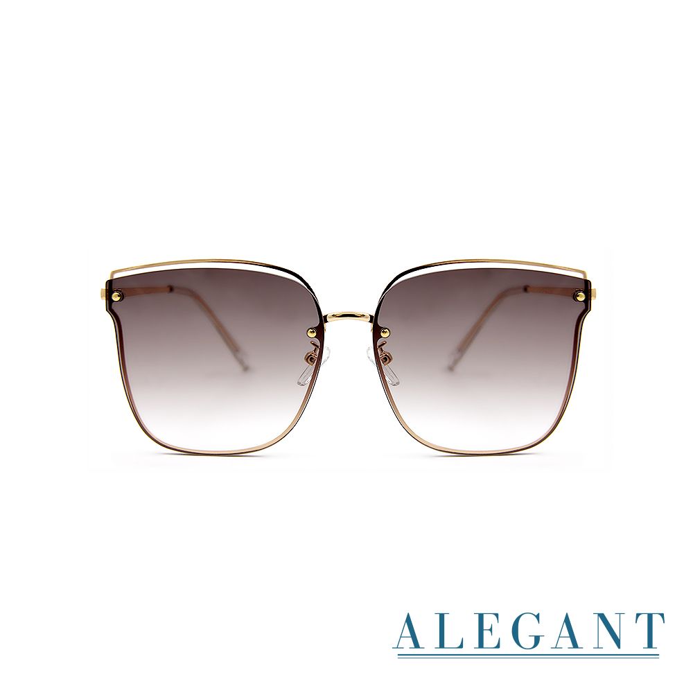 ALEGANT 柔美氣質髮絲棕漸層貓眼設計金屬鏤空墨鏡/UV400太陽眼鏡