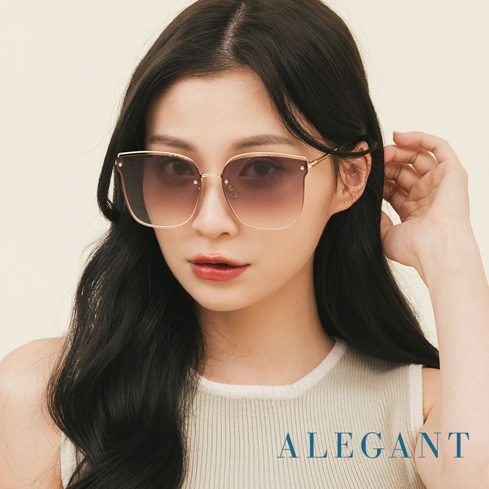ALEGANT 柔美氣質髮絲棕漸層貓眼設計金屬鏤空墨鏡/UV400太陽眼鏡