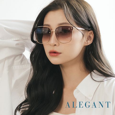 ALEGANT 柔美氣質髮絲棕漸層貓眼設計金屬鏤空墨鏡/UV400太陽眼鏡