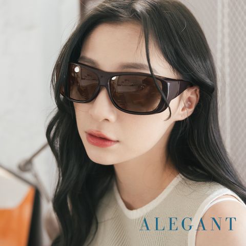 【ALEGANT】輕奢時尚葡茶紫透氣方框全罩式防滑彈力鏡腳寶麗來偏光墨鏡/外掛式UV400太陽眼鏡/包覆套鏡