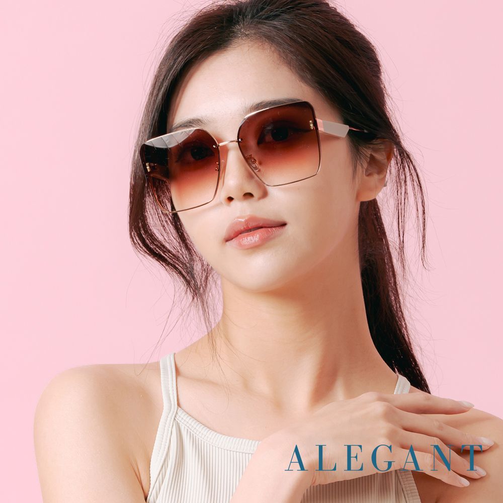 ALEGANT 輕裸時尚絲光漸層棕質感方框墨鏡/UV400太陽眼鏡