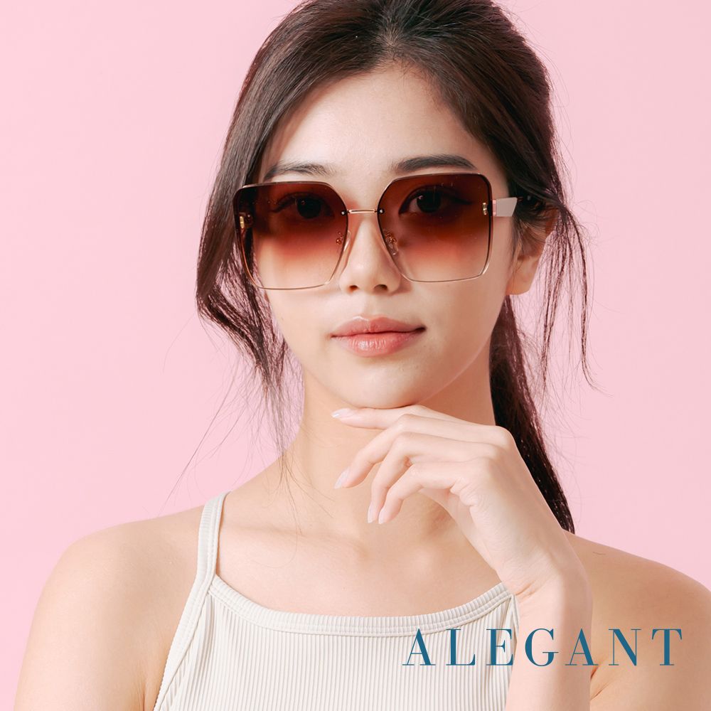 ALEGANT 輕裸時尚絲光漸層棕質感方框墨鏡/UV400太陽眼鏡