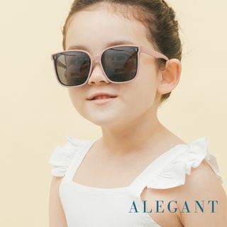 【ALEGANT】童樂時尚綿羊粉兒童專用輕量矽膠彈性太陽眼鏡/UV400方框偏光墨鏡