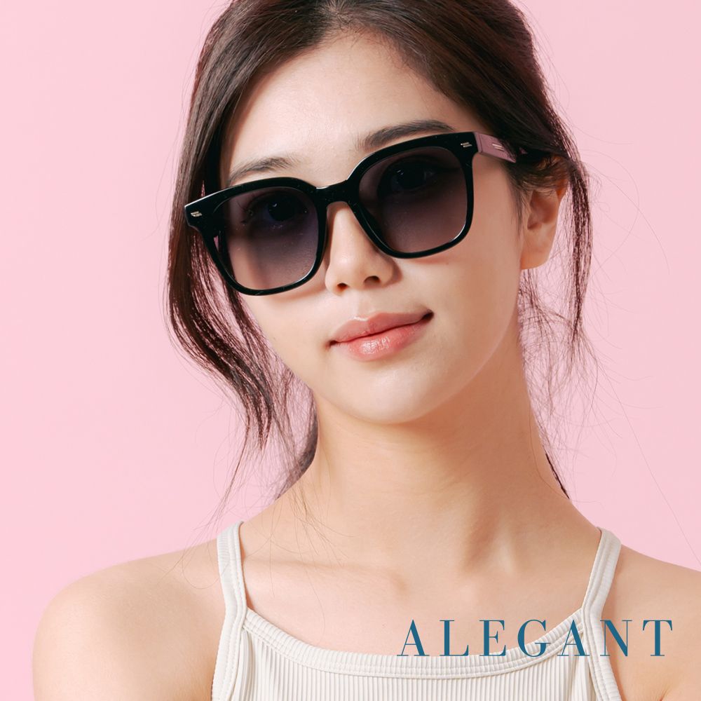 ALEGANT 韓系時尚海松茶黑線條感方框TR90偏光墨鏡/UV400太陽眼鏡