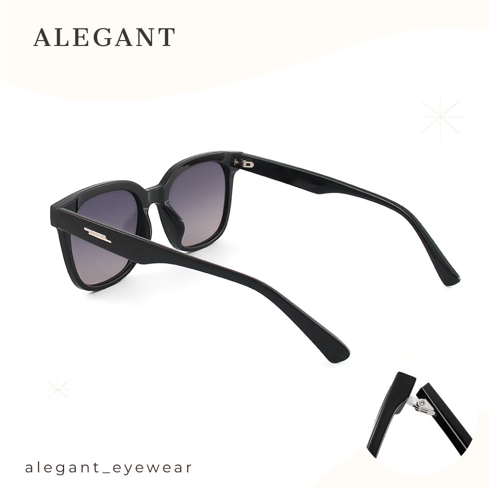 ALEGANT 韓系時尚海松茶黑線條感方框TR90偏光墨鏡/UV400太陽眼鏡