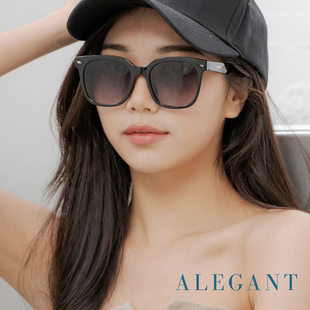 ALEGANT 韓系時尚海松茶黑線條感方框TR90偏光墨鏡/UV400太陽眼鏡