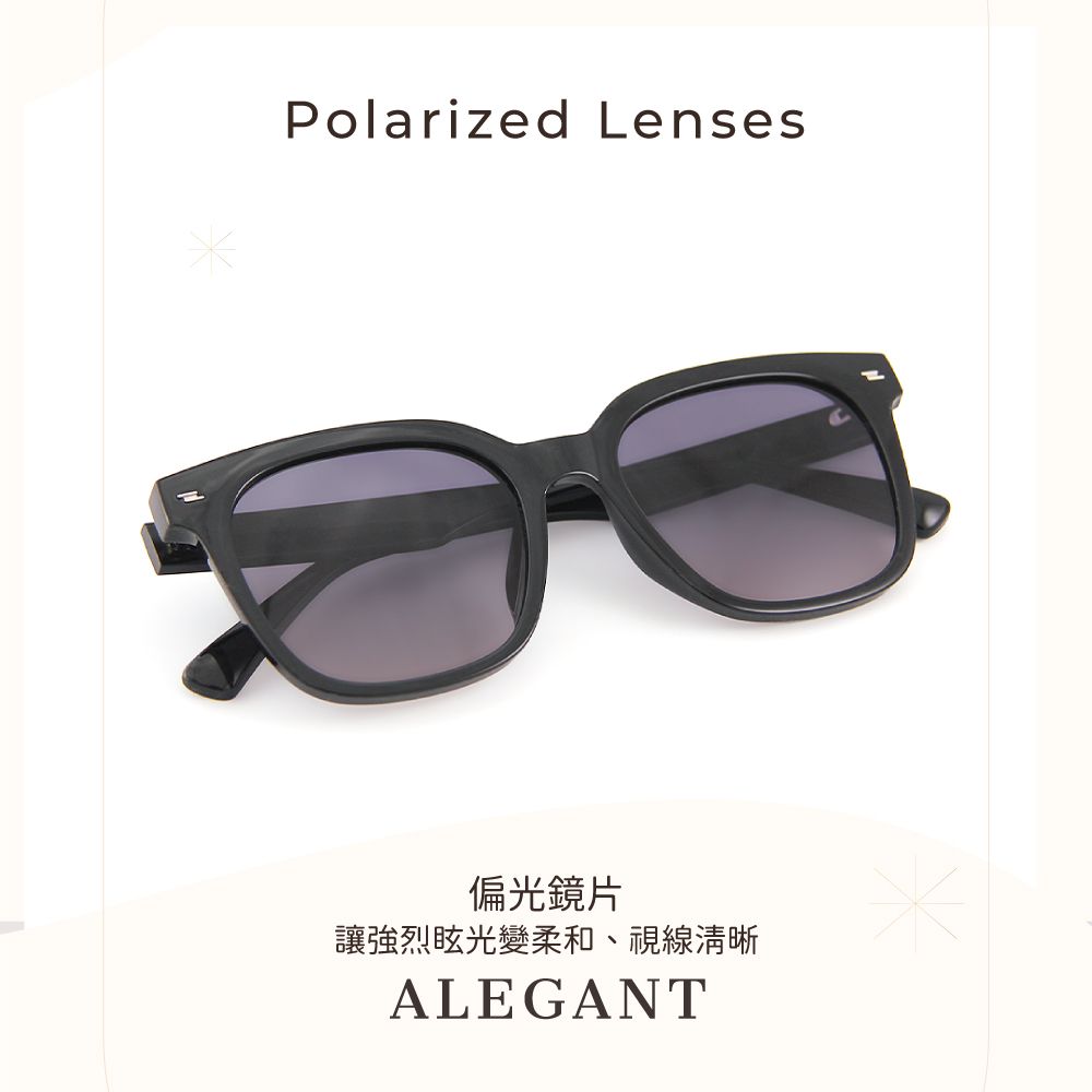 ALEGANT 韓系時尚海松茶黑線條感方框TR90偏光墨鏡/UV400太陽眼鏡