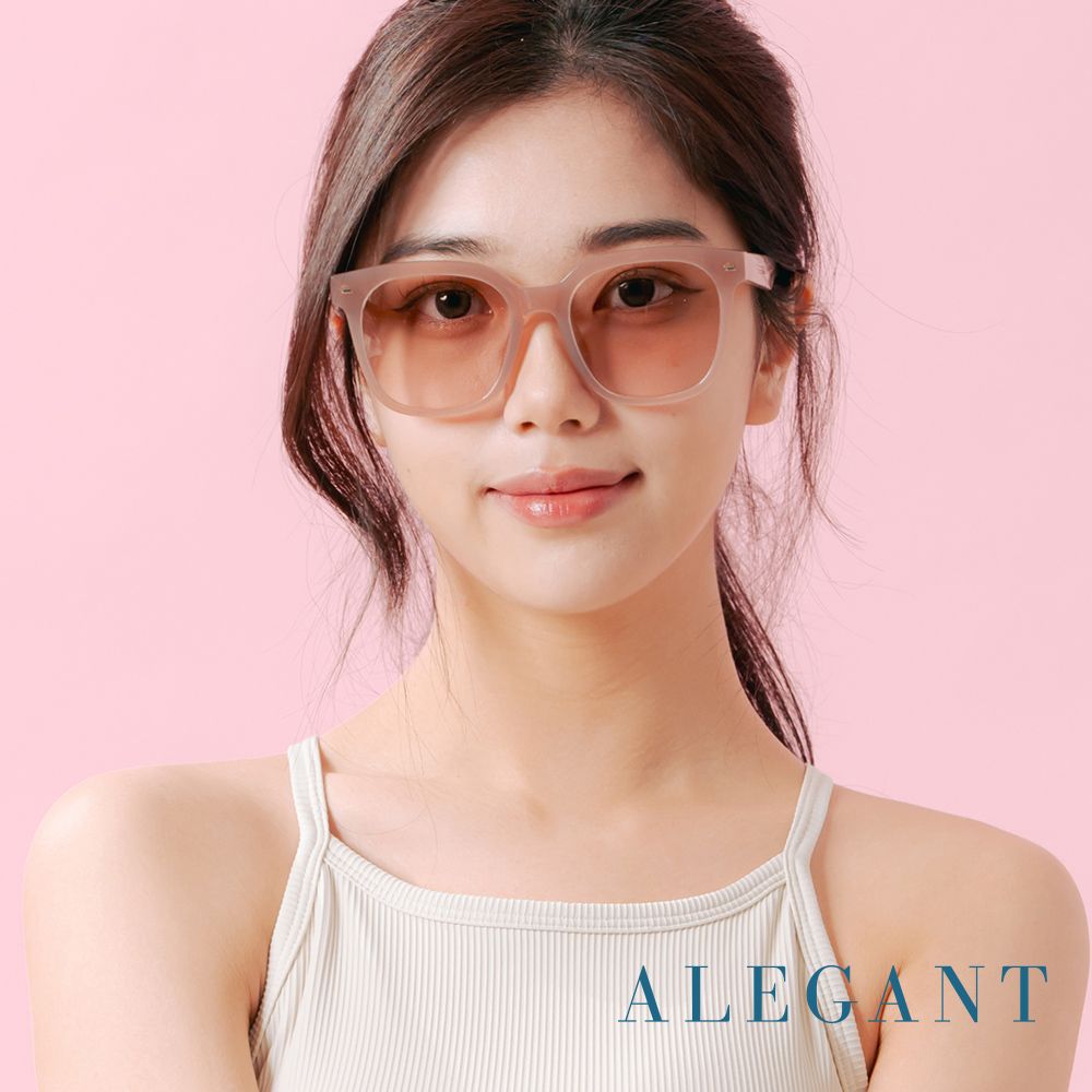 ALEGANT 韓系時尚象牙奶色線條感方框TR90偏光墨鏡/UV400太陽眼鏡