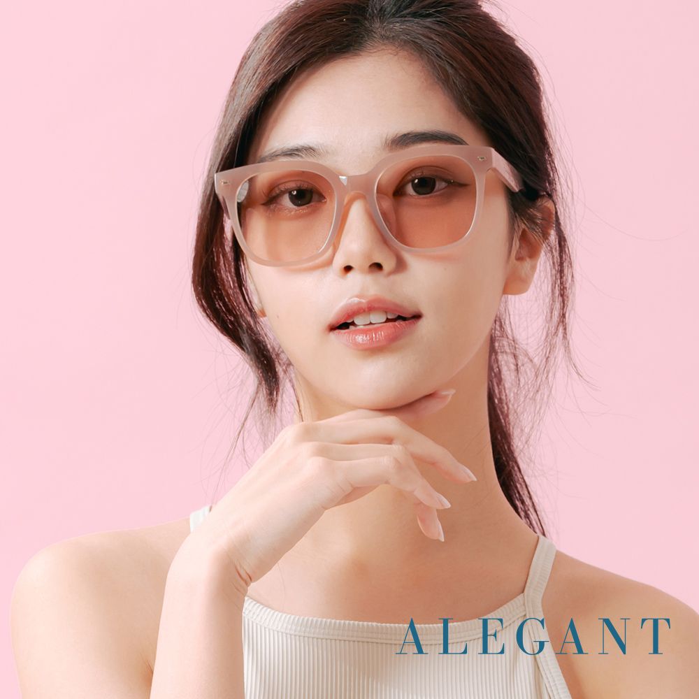 ALEGANT 韓系時尚象牙奶色線條感方框TR90偏光墨鏡/UV400太陽眼鏡