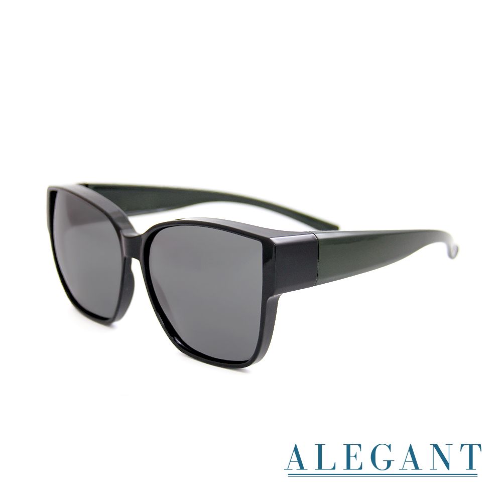 ALEGANT 休閒時尚方框全罩式寶麗來偏光墨鏡/外掛式UV400太陽眼鏡/包覆套鏡