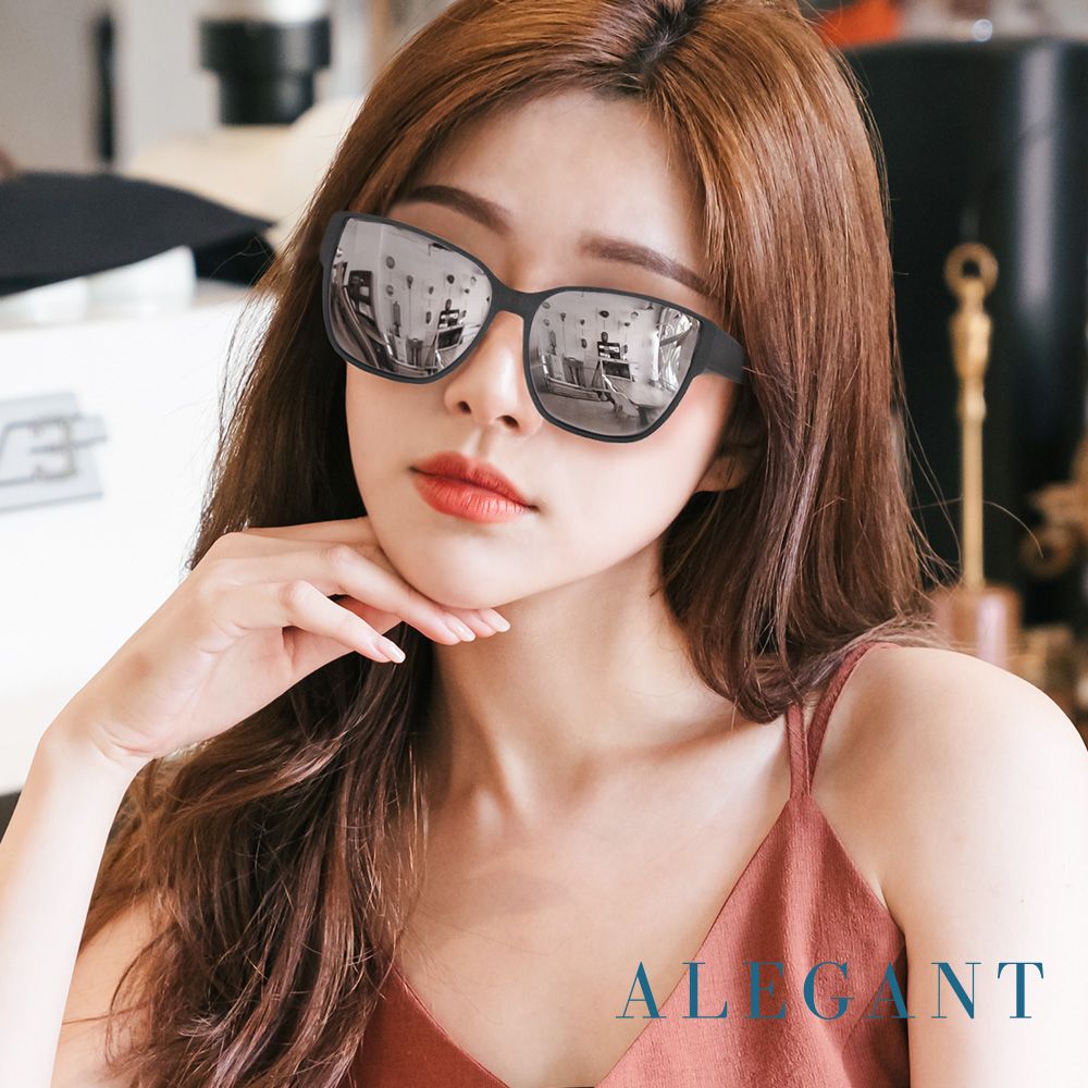 ALEGANT 休閒時尚方框全罩式寶麗來偏光墨鏡/外掛式UV400太陽眼鏡/包覆套鏡