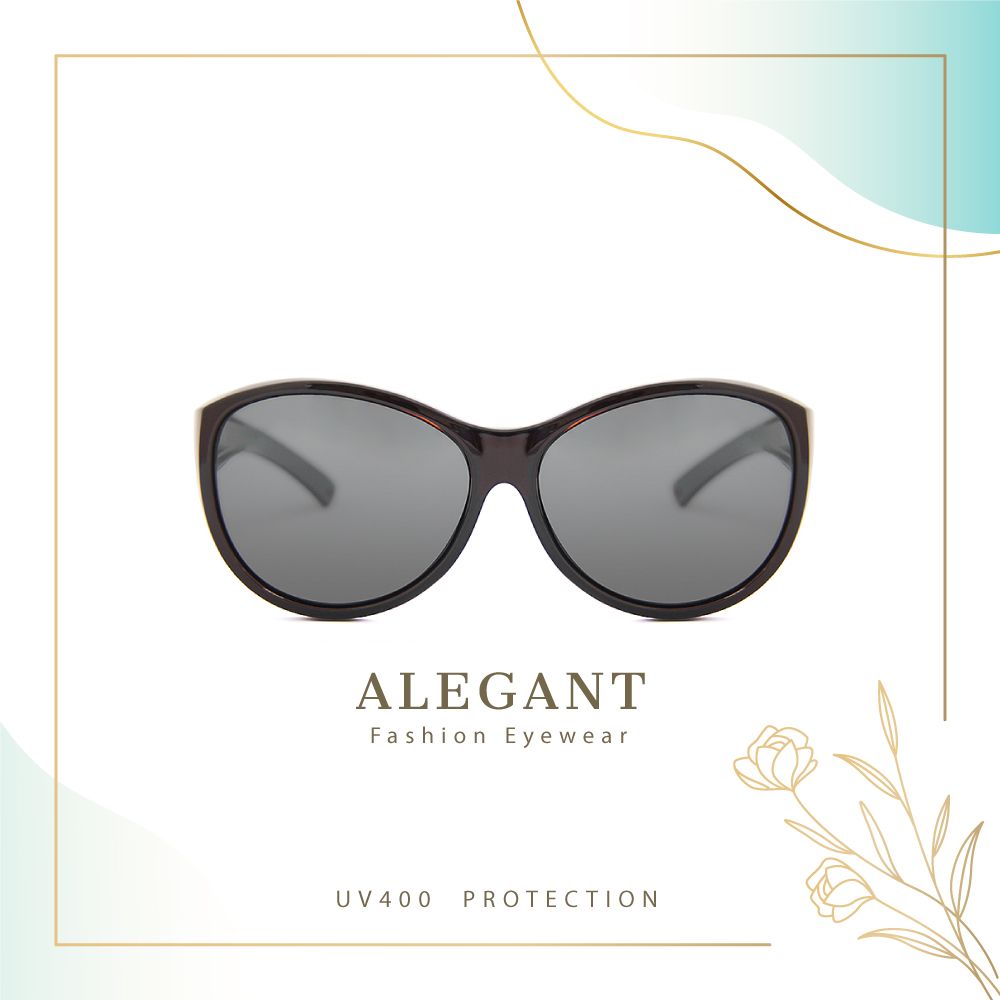 ALEGANT 巴黎時尚貓眼圓框全罩式寶麗來偏光墨鏡/外掛式UV400太陽眼鏡/包覆套鏡