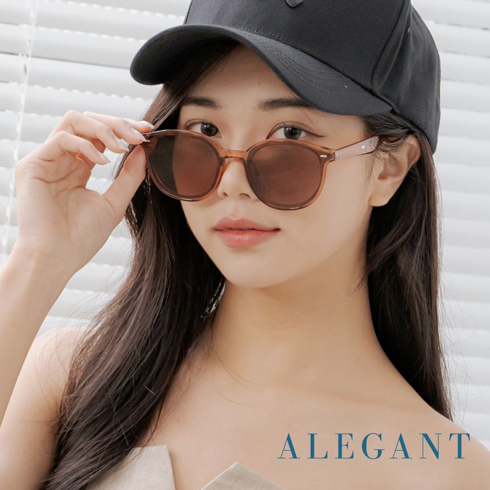 ALEGANT 松野棕清新簡練品味設計波士頓圓框墨鏡/UV400太陽眼鏡