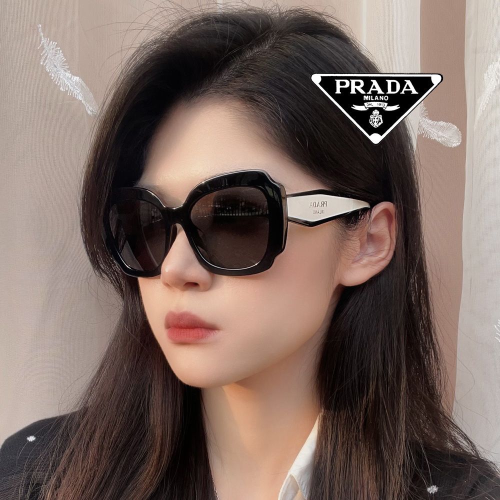 PRADA 普拉達亞洲版時尚太陽眼鏡搶眼白色鏡臂PR 16YSF 黑框抗UV深灰