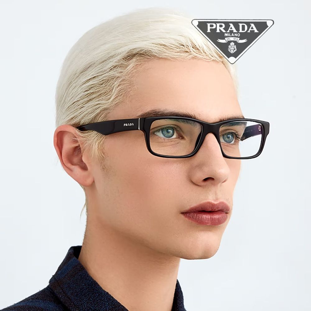 PRADA 普拉達亞洲版時尚經典方框光學眼鏡VPR16MV-A 1AB1O1 黑公司貨