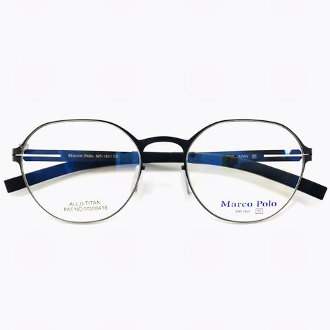 【Marco Polo】鈦金屬 薄鈦 無螺絲 光學眼鏡鏡框 MP-1801 C5 橢圓鏡框眼鏡 黑 50mm