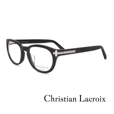 來自法國巴黎高級女裝界著名設計【Christian Lacroix】法式木頭異材質拼接金屬十字架光學眼鏡(黑色 - CL2003-001)
