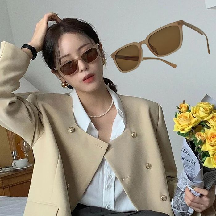 CARIN NewJeans同款 韓系太陽眼鏡 KRISTEN C2 方框墨鏡 膠框太陽眼鏡 奶茶色/茶色鏡片 54mm