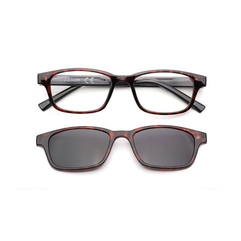 【 Z·ZOOM 】老花眼鏡 磁吸太陽眼鏡系列 時尚矩形粗框款(玳瑁色)