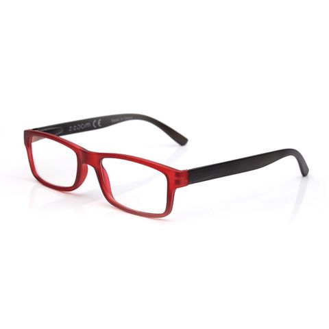 【 Z·ZOOM 】老花眼鏡/平光眼鏡 抗藍光防護系列 時尚矩形粗框款(紅框灰身)