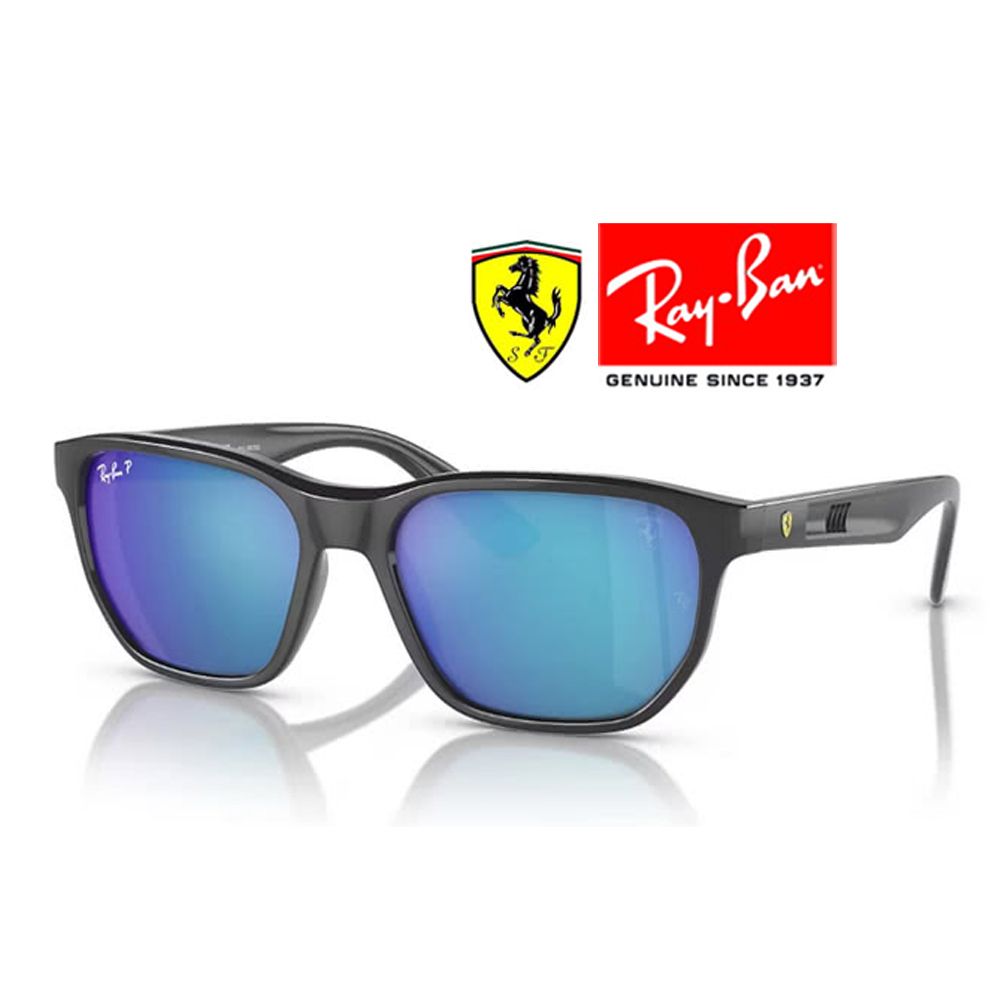 RAY BAN 雷朋   限量法拉利聯名款 時尚偏光太陽眼鏡 RB4404M F687A1 深灰框藍水銀偏光鏡片 公司貨