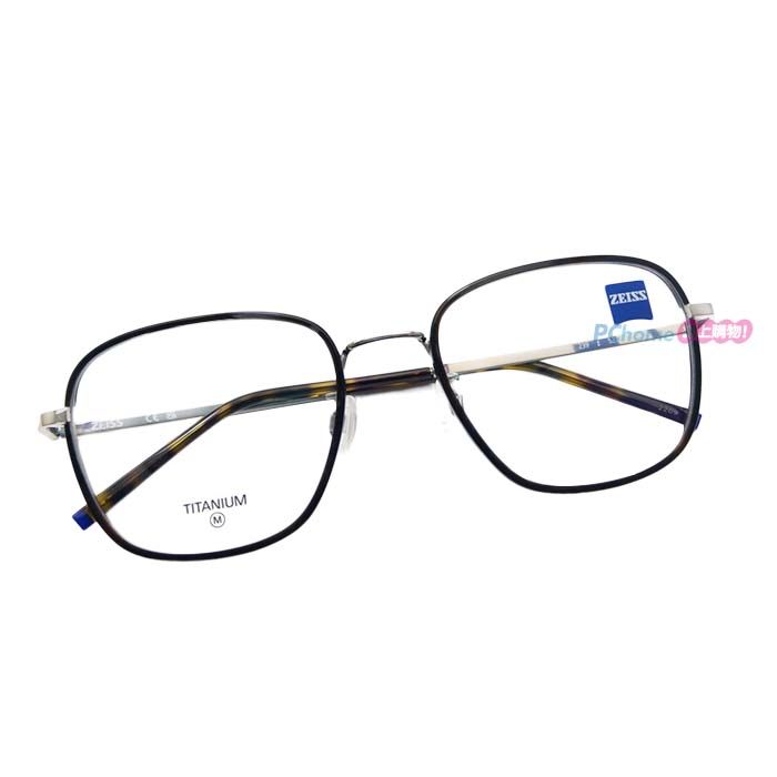 ZEISS 蔡司 鈦金屬 光學鏡框眼鏡 ZS22112LB 239 橢圓方框眼鏡 黑銀框/玳瑁鏡腳 53mm