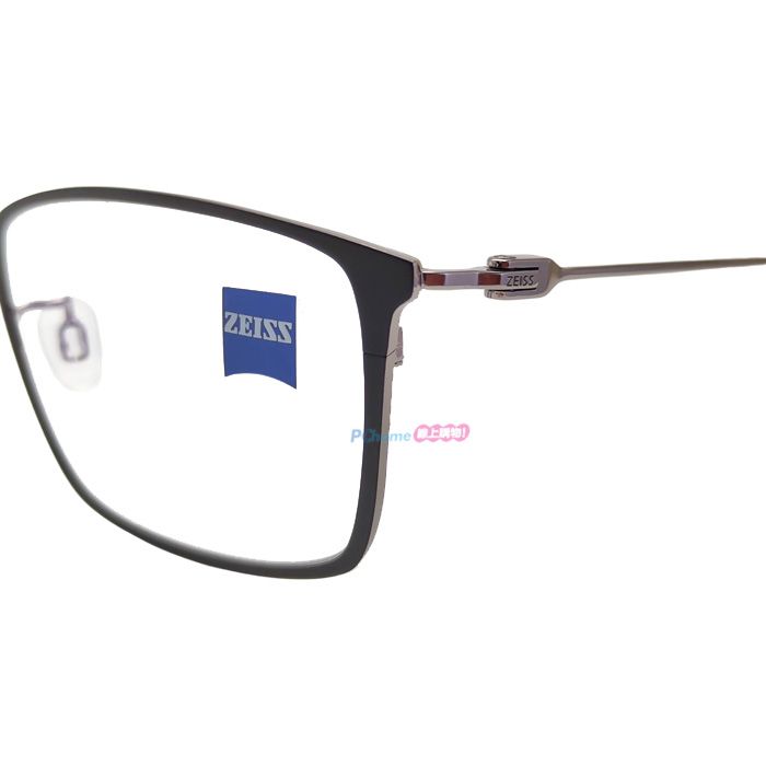 ZEISS 蔡司 鈦金屬 光學鏡框眼鏡 ZS22114LB 001 黑色長方形框/鐵灰色鏡腳 56mm