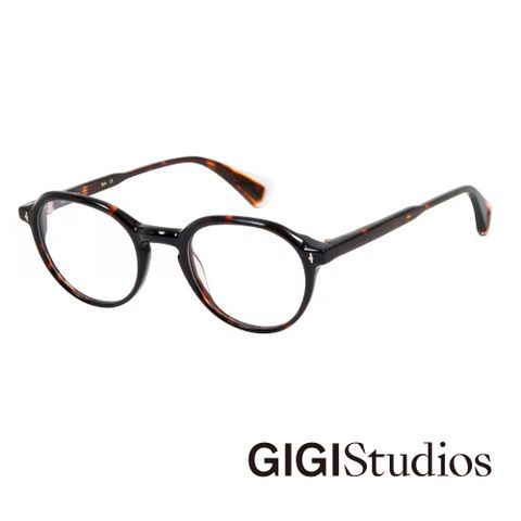 GIGI studio 【s】金屬點綴微圓粗框光學眼鏡(琥珀色 - DARWIN-6673/2)