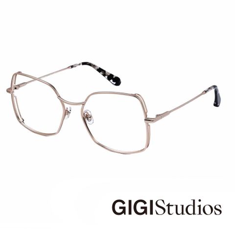 PChome獨家小眾設計師品牌【GIGI Studios】側邊鏤空幾何平光眼鏡(玫瑰金 - KIMBERLY-6437/9)