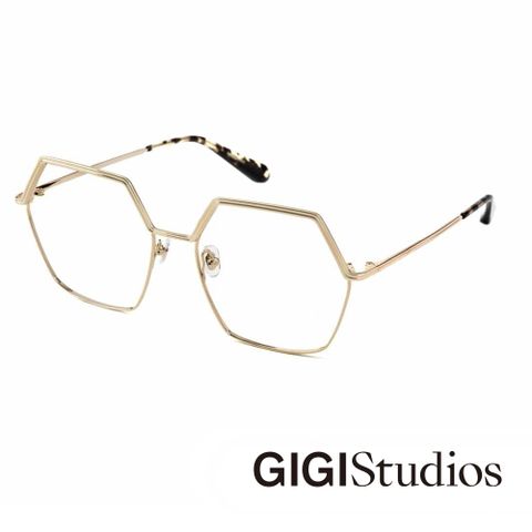 GIGI studio 【s】六角形氣質雕刻眉框光學眼鏡(金 - WANDA-6440/5)