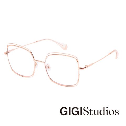 GIGI studio 【s】方形手繪雙鏡框平光眼鏡(玫瑰金 - CURTIS-6598/6)