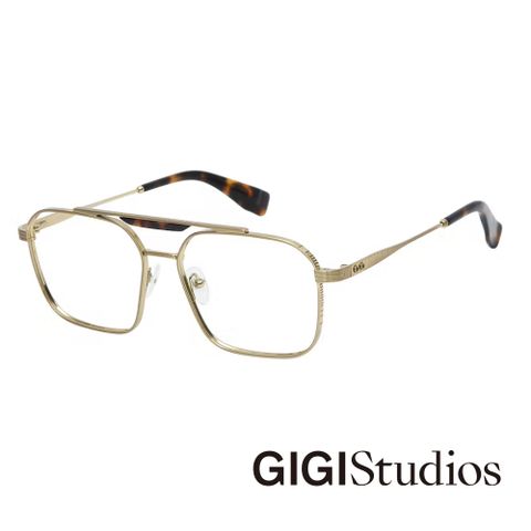 GIGI studio 【s】雙槓鈦金刻線飛行員框光學眼鏡(金 - SPIELBERG-6784/2)