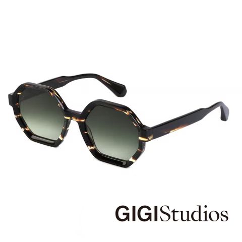 西班牙手造眼鏡【GIGI Studios】斜切內圈六邊型太陽眼鏡(玳瑁 - SHIRLEY-6455/2)