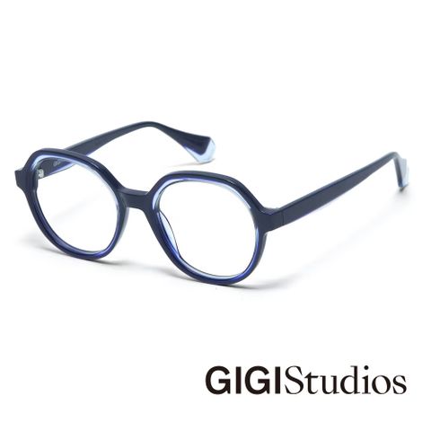 【GIGI Studios】歐美俏皮內圈透明造型粗圓框光學眼鏡(藍- SMOOTH-6818/3)