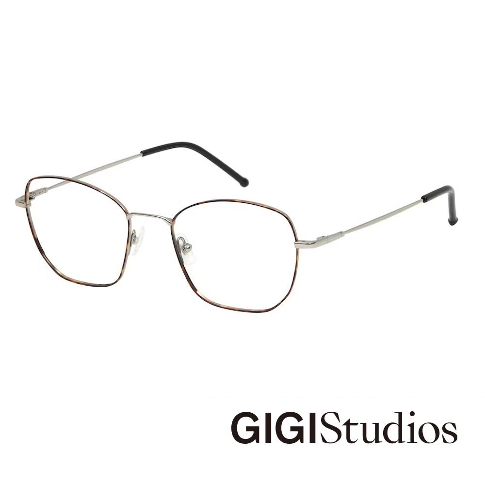  【GIGI Studios】百搭氣質幾何光學眼鏡(琥珀 - ELNA-8076/8)