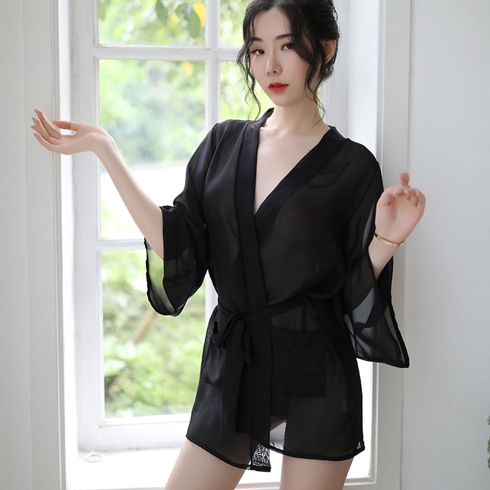 小女人 輕柔薄款日式和服浴袍雪紡性感居家睡衣睡袍-膚