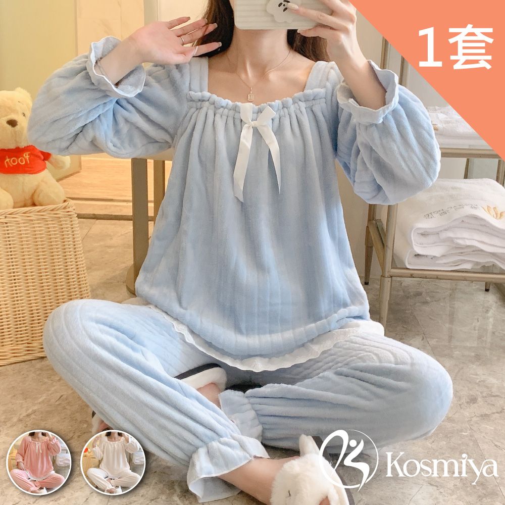 Kosmiya 甜系公主風法蘭絨珊瑚絨睡衣居家服 (M-2XL,多色可選)