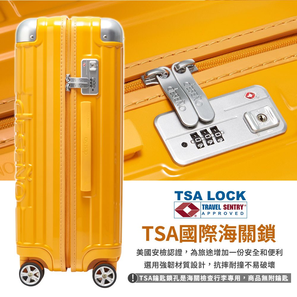 TSA LOCKTRAVEL SENTRY®APPROVEDTSA國際海關鎖美國安檢認證,為旅途增加一份安全和便利選用強韌材質設計,抗摔耐撞不易破壞)TSA鑰匙鎖孔是海關檢查行李專用,商品無附鑰匙