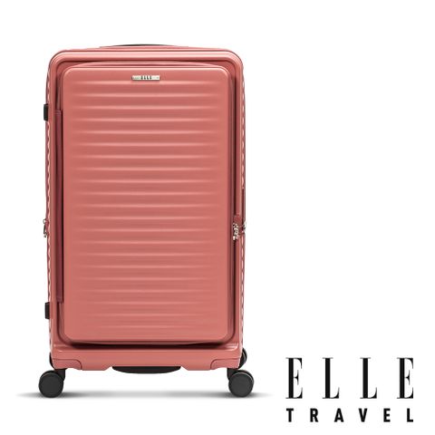 ELLE Travel 波紋系列-26吋高質感前開式擴充行李箱 防盜防爆拉鍊旅行箱/登機箱- 珊瑚紅 EL31280