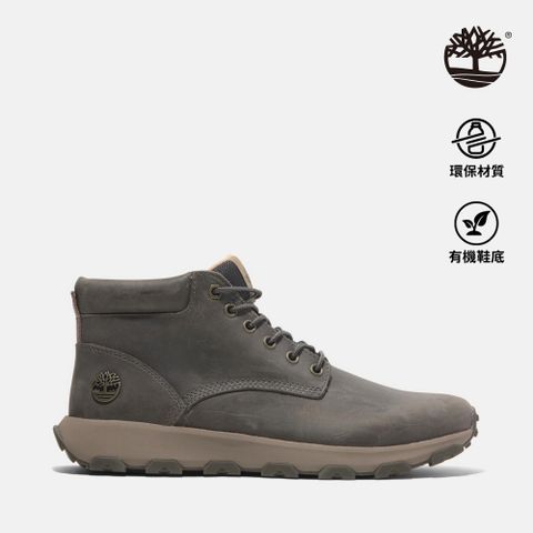 Timberland 男款灰色皮革中筒休閒鞋|A69MNEL7
