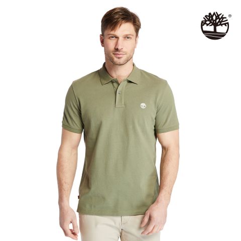 Timberland 男款灰綠色休閒短袖Polo衫|A24H2590