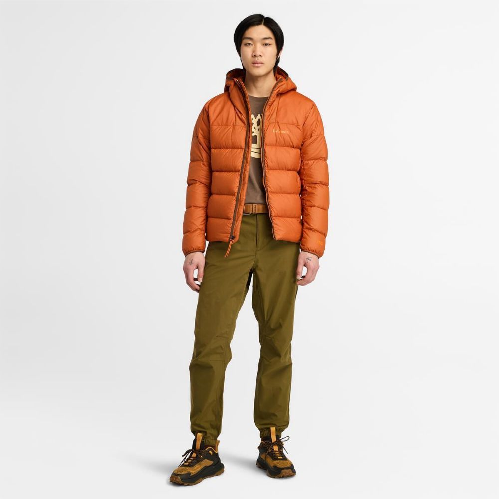 Timberland 男款焦糖色防潑水鵝絨連帽外套|A5M6P888