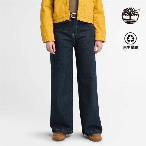 Timberland 女款深牛仔藍天絲 TM工裝牛仔寬褲|A5YXYB71