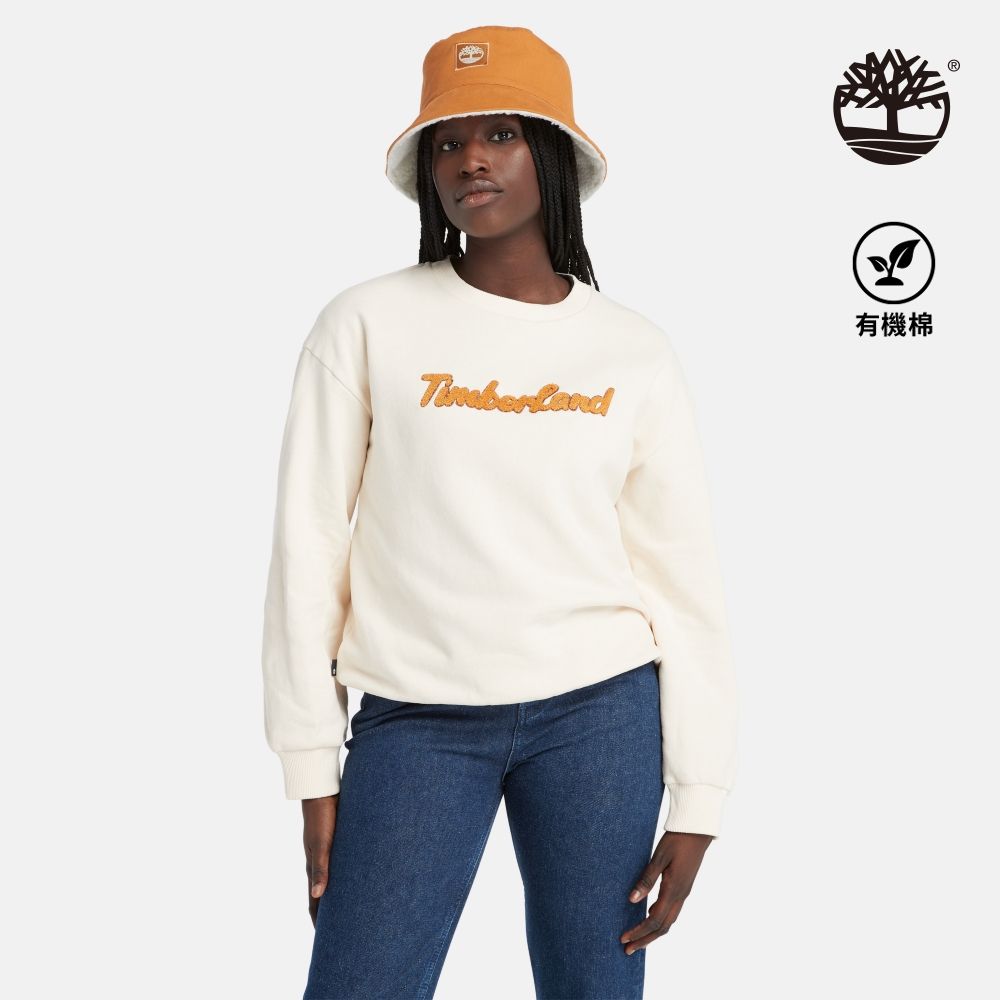 Timberland  女款白煙色寬版LOGO長袖套頭上衣|A6HV5V04