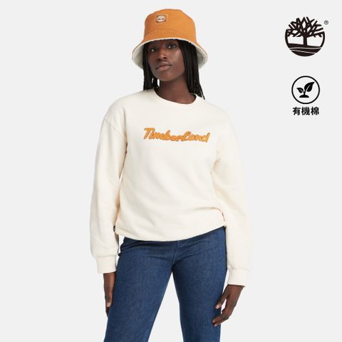 Timberland 女款白煙色寬版LOGO長袖套頭上衣|A6HV5V04