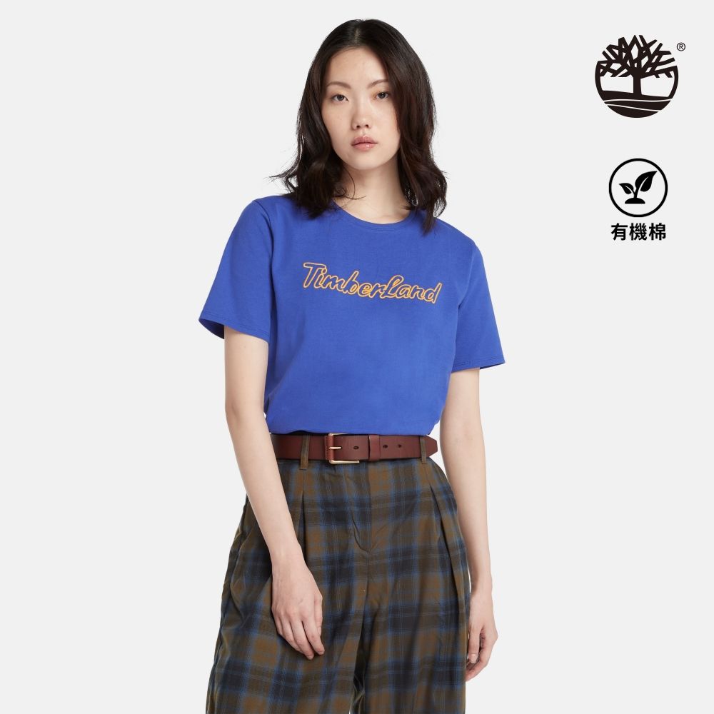 Timberland  女款亮藍色LOGO短袖T恤|A6HPHG58