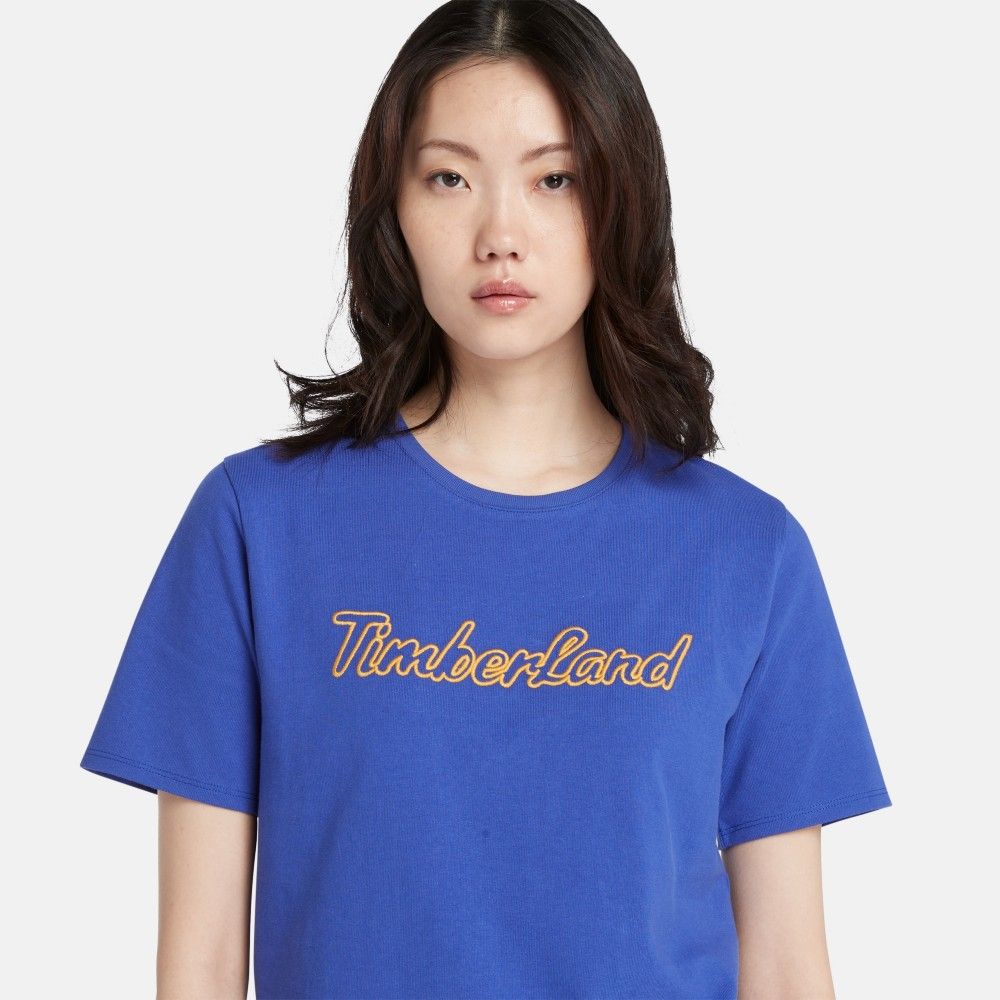 Timberland  女款亮藍色LOGO短袖T恤|A6HPHG58