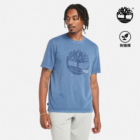 Timberland 男款深藍色成衣染色大 Logo 短袖T恤|A42RF288